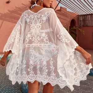 Sold—White mesh embroidered kimono